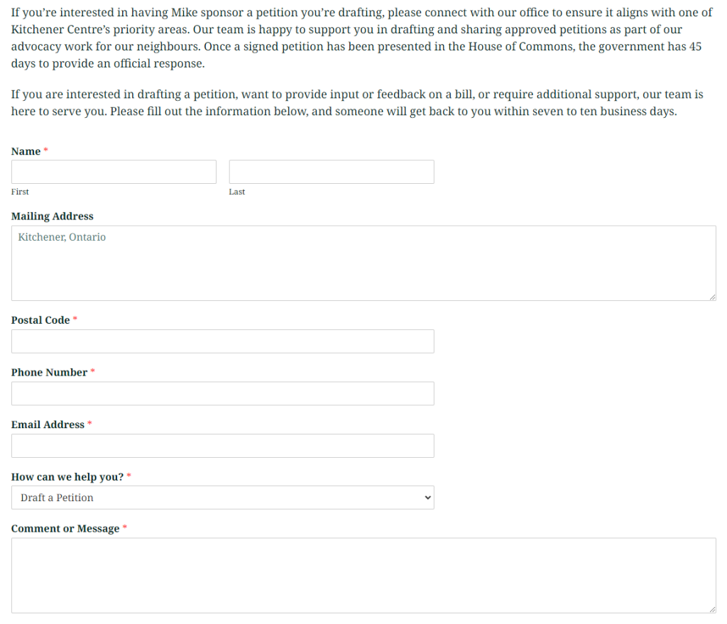 MP Mike Morrice petition form
